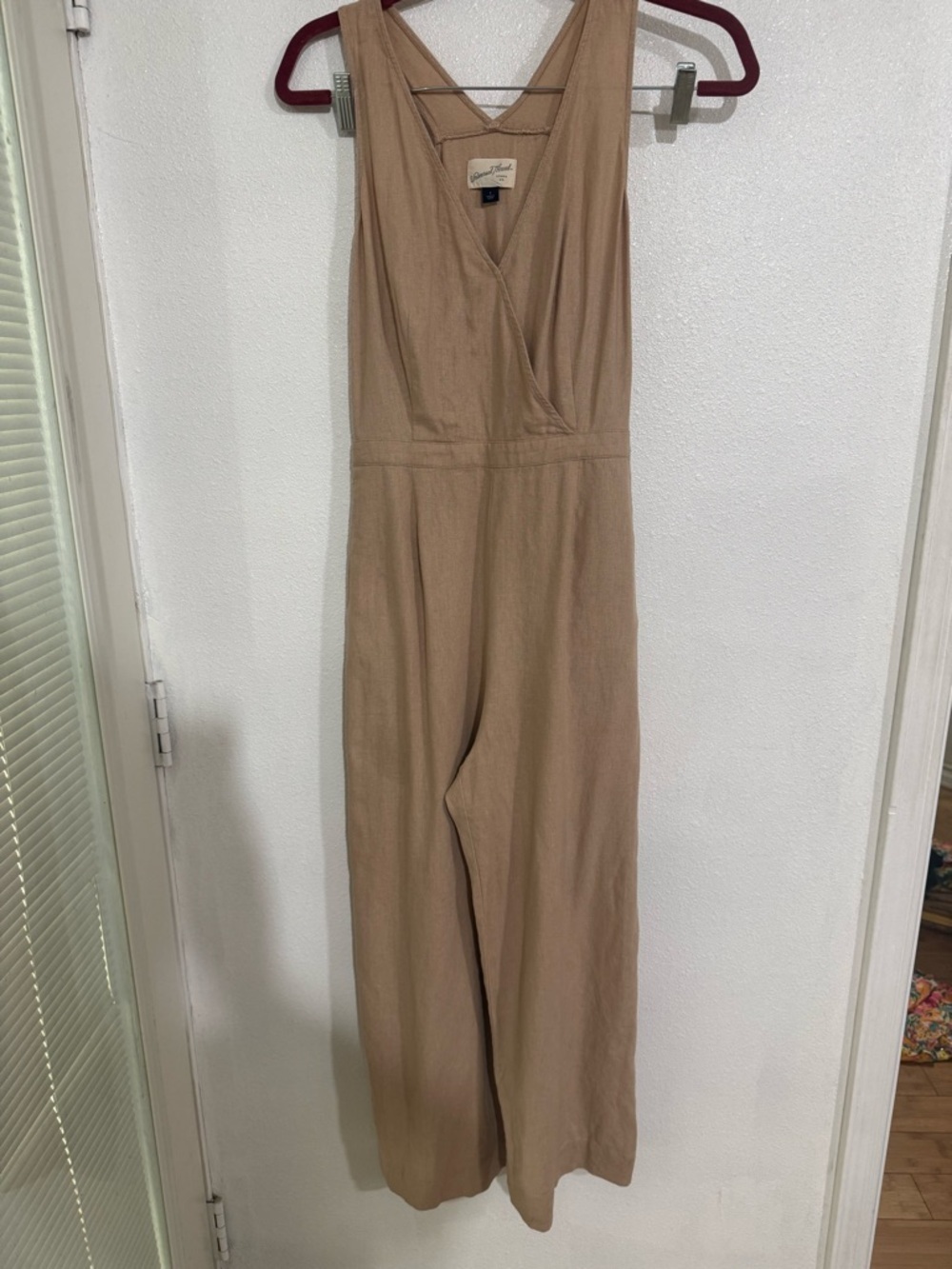 Universal thread Windsor Taupe Sleeveless V-Neck Wide-Leg Jumpsuit S linen blend